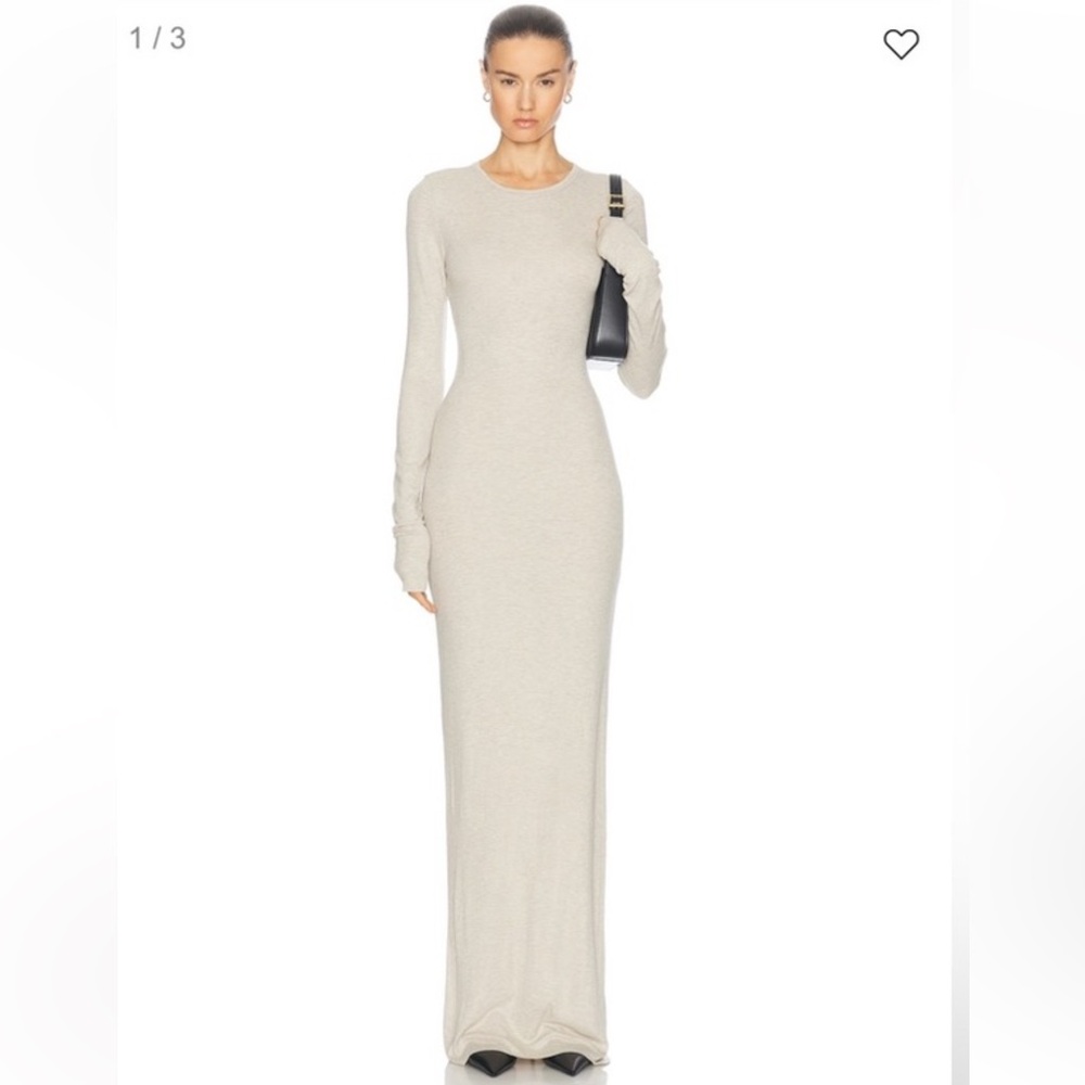 NWT Eterne Long Sleeve Crewneck Maxi Dress in Heather Oatmeal, XS